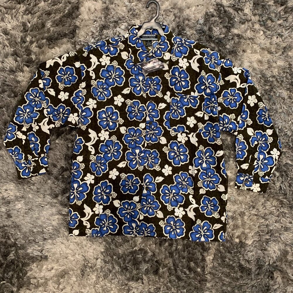 YAGO AUTHENTIC PRODUCTS Blue-Black Hawaiian/Aloha Print XL Long Sleeve -NWT-